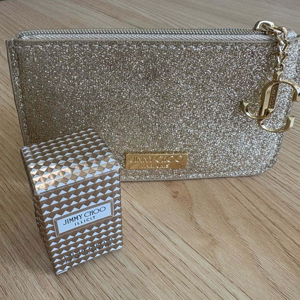 Jimmy Choo Gold Glitter Coin Purse & Jimmy Choo Mini perfume